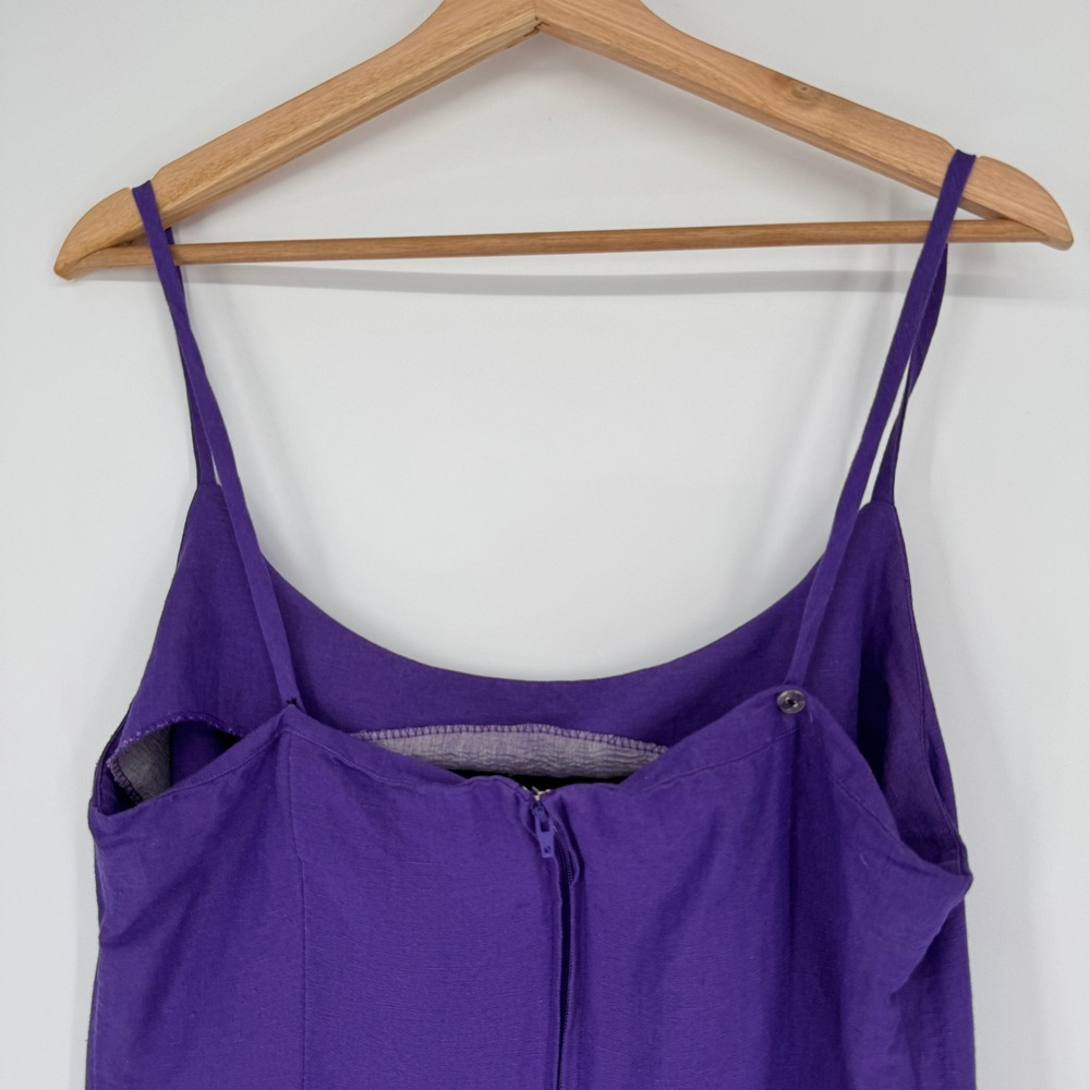 Vintage Ashley Brooke Linen Blend Mini Slip Dress 10 Purple 90s Minimalist Retro - Picture 5 of 12
